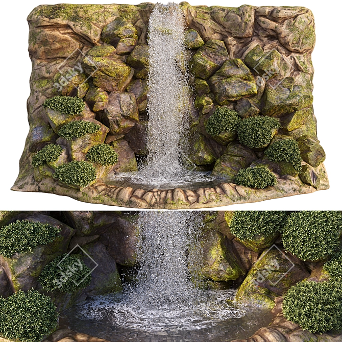 Cascade Falls Rocky Cliff Garden 3D model image 1