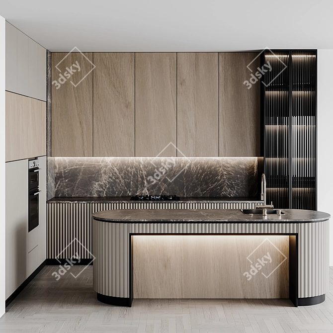 Sleek Modern Kitchen Unit 3D model image 1