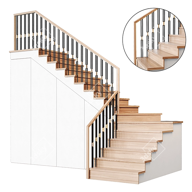 Modern Staircase 26 Kit 3D model image 1