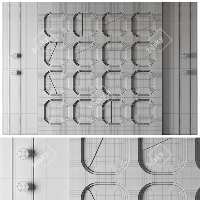  Mirror-Paneled Headboard with Cells 3D model image 3