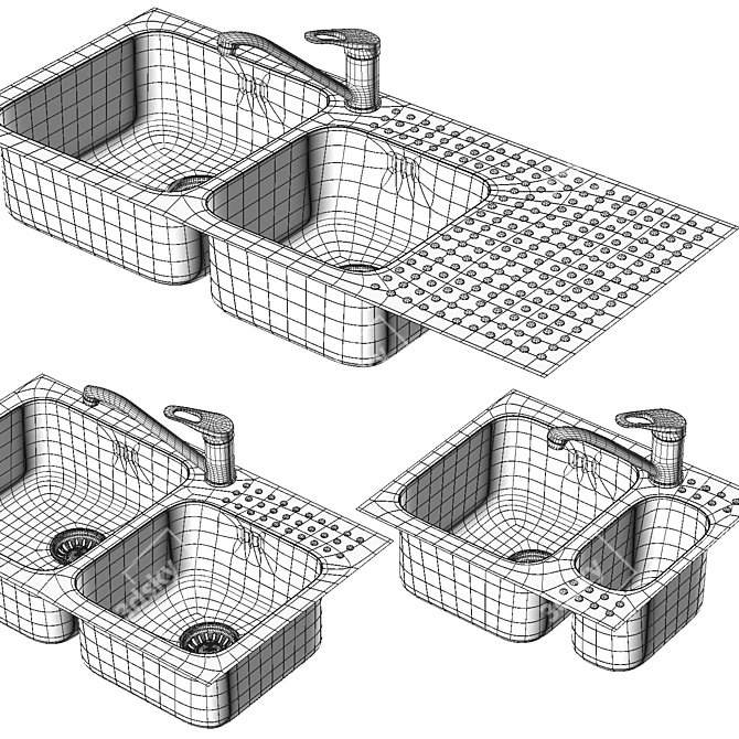 Designer Stainless Steel Sink Bowls 3D model image 4