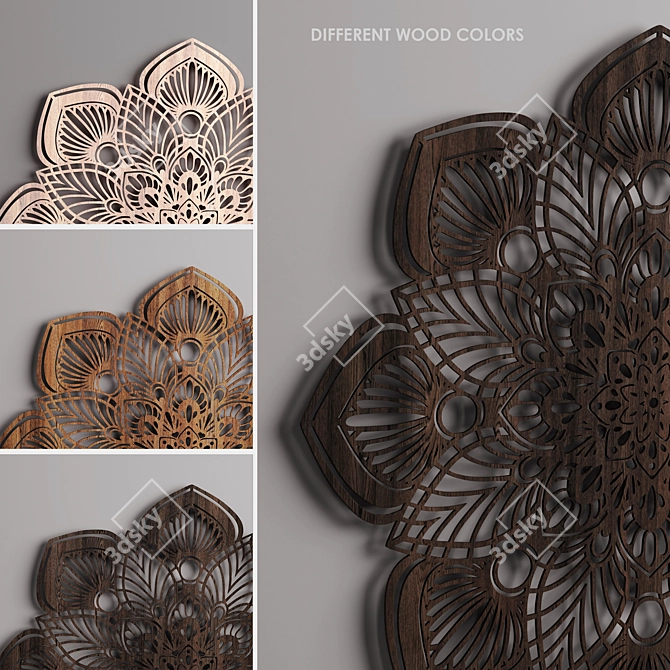 Set of 3 Wooden Mandalas 3D model image 2