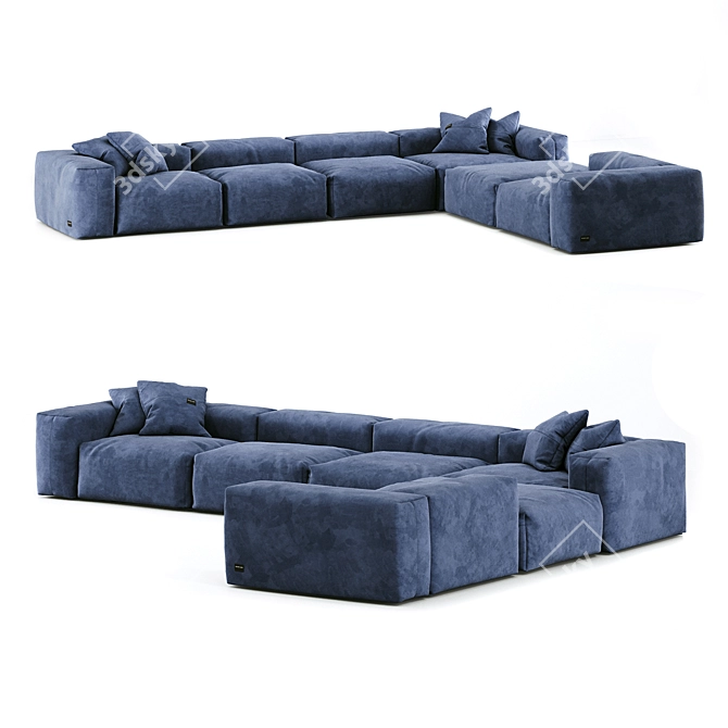 Modular Corner Sofa with Pillows 3D model image 1