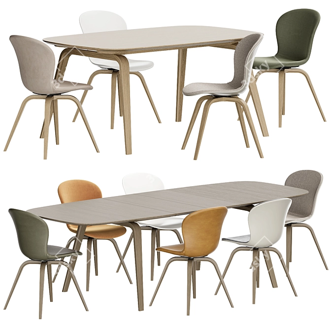 Hauge Dining Set: Table + Chair 3D model image 1