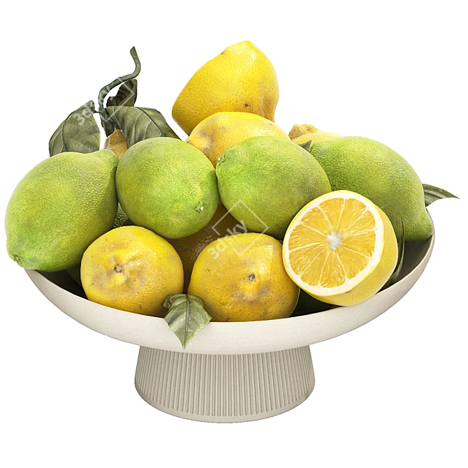 Handcrafted Green Yellow Lemons Bowl 3D model image 1