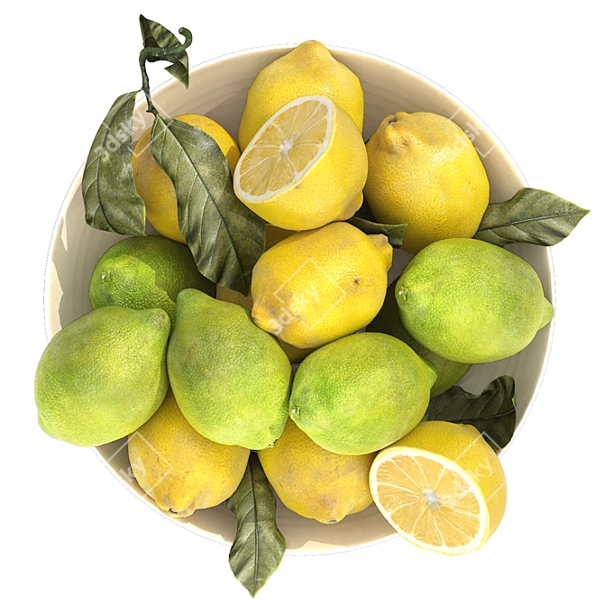 Handcrafted Green Yellow Lemons Bowl 3D model image 2