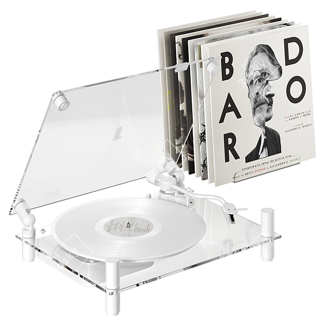 White Transparent Vinyl Turntable 3D model image 1