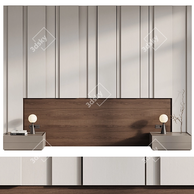 Custom Gypsum Panel Headboard 3D model image 1