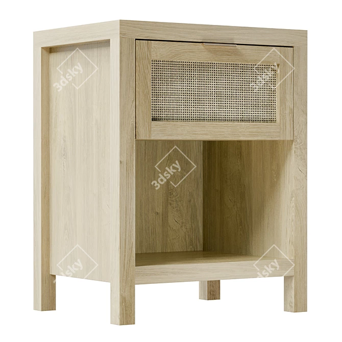 Oak Nightstand with 1 Drawer 3D model image 1