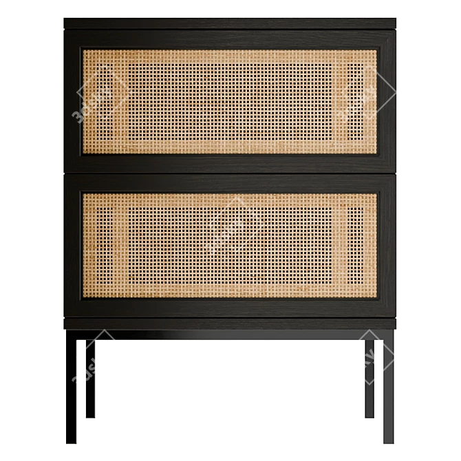 Solid Wood Nightstand with Two Drawers 3D model image 2