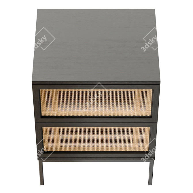 Solid Wood Nightstand with Two Drawers 3D model image 3
