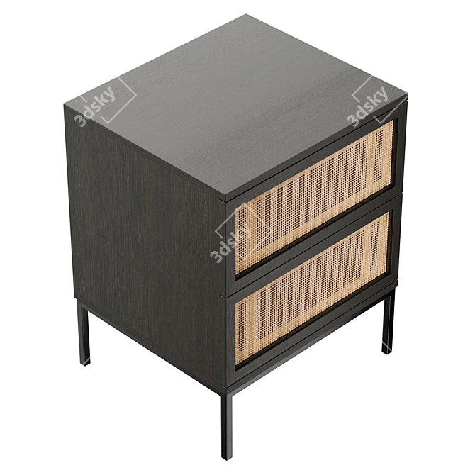 Solid Wood Nightstand with Two Drawers 3D model image 5