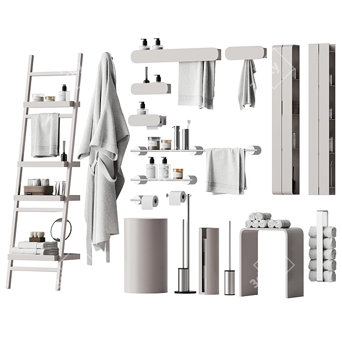 Modern Bathroom Accessories Set 3D model image 1