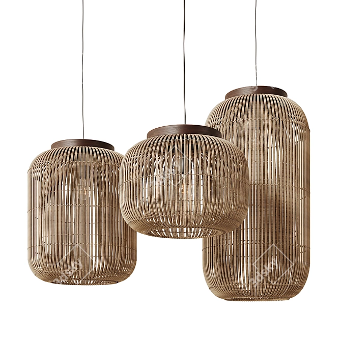 Handcrafted Rattan Pendant Light 3D model image 1