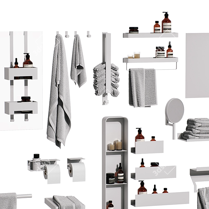 Smooth Modern Bathroom Decor Set 3D model image 3