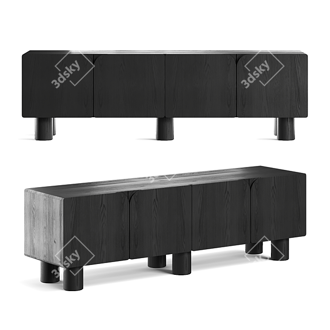 Modern Oak TV Cabinet Platform 3D model image 3