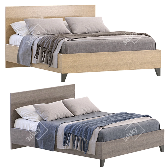 Modern Oak Bed Furniture Set 3D model image 1