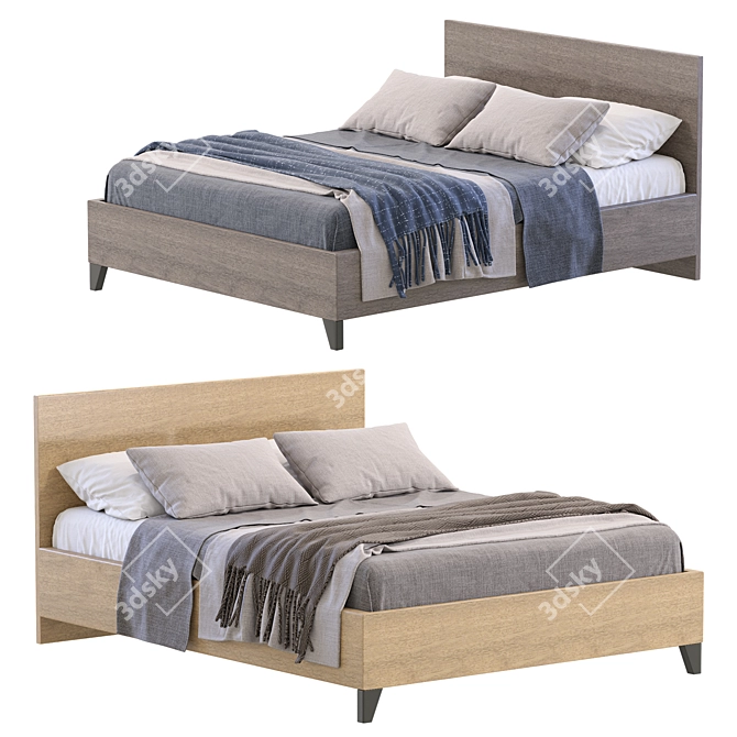 Modern Oak Bed Furniture Set 3D model image 5