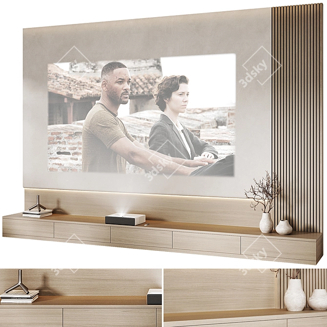 Modern TV Wall Set 04 3D model image 1