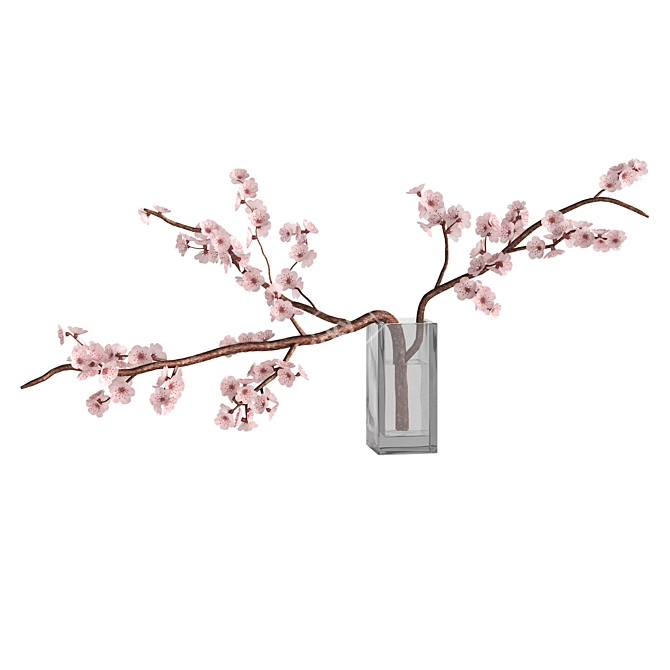 Sakura Blossom Branch Vase Decor 3D model image 2