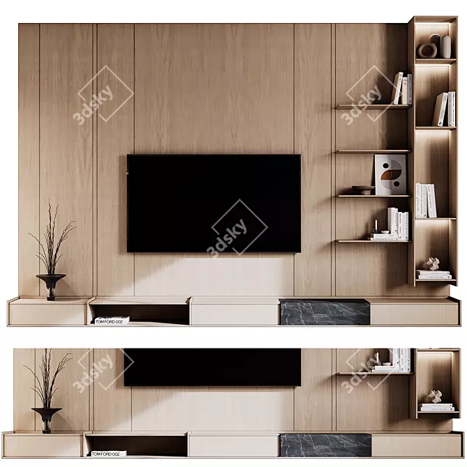 Modern TV Wall 09 Design 3D model image 2