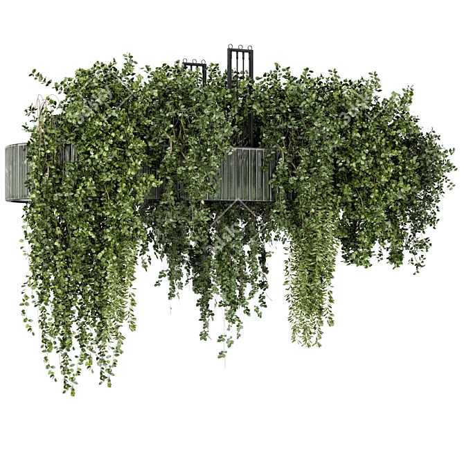 Green Tile Base Hanging Plants 3D model image 1