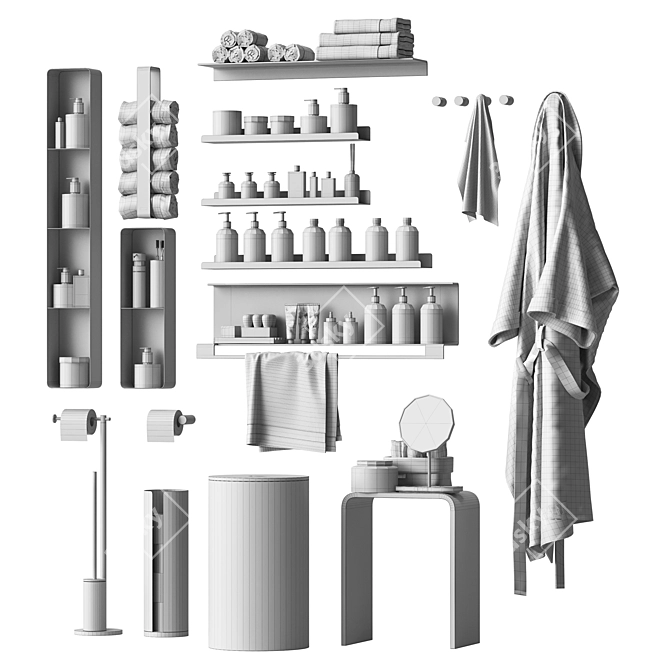 Chic Bathroom Decor Set 3D model image 7