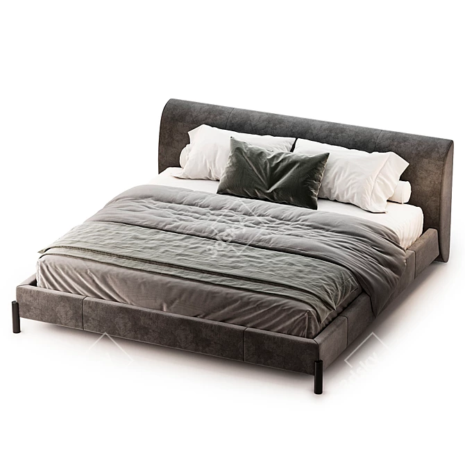 Modern Gray Bed 3D Model 3D model image 2