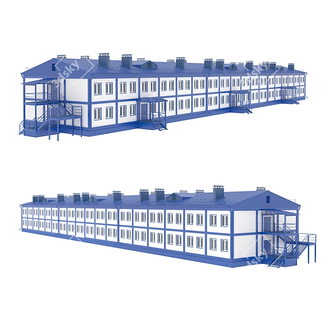 Dual-Story Modular Dorm Construction 3D model image 1