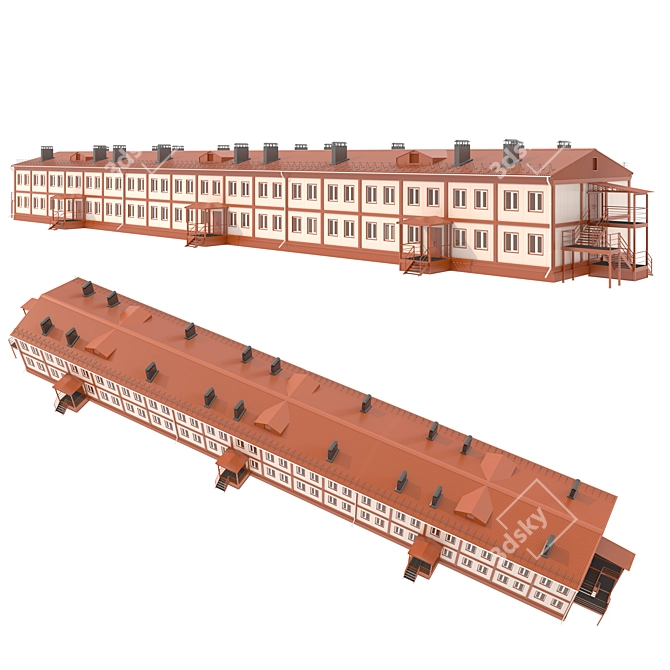 Dual-Story Modular Dorm Construction 3D model image 4