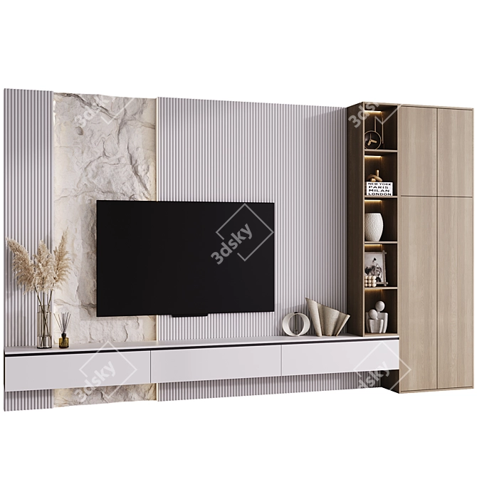 Modern TV Wall Unit with Editable Modules 3D model image 2