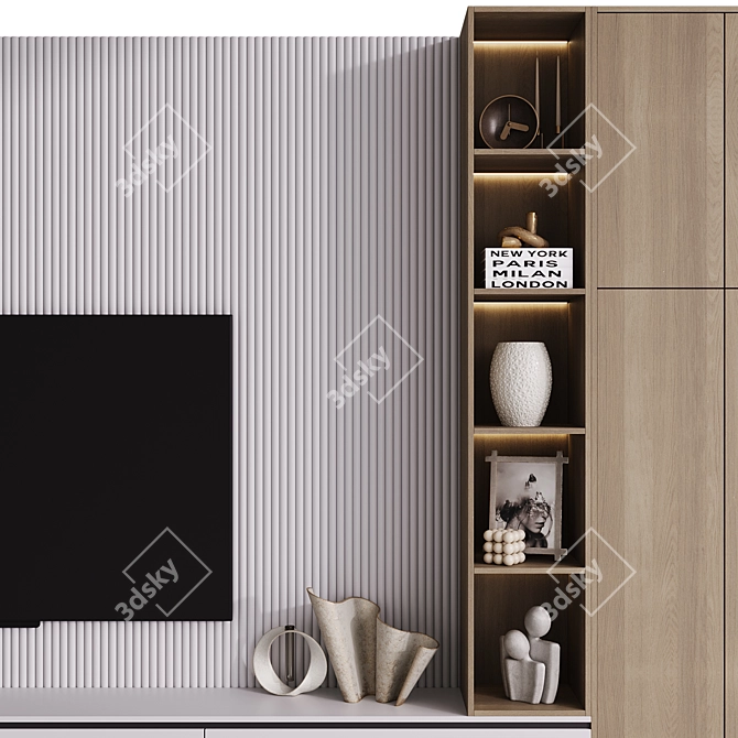 Modern TV Wall Unit with Editable Modules 3D model image 3