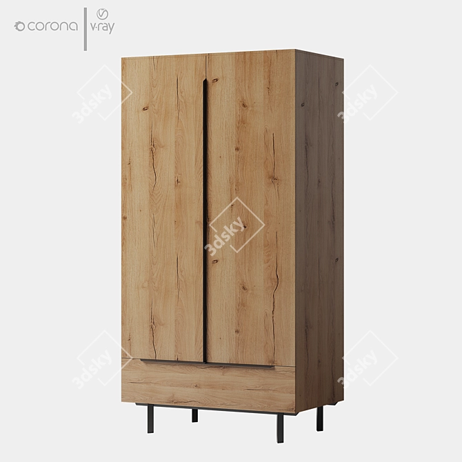 Damien Double Wardrobe Natural Oak 3D model image 7