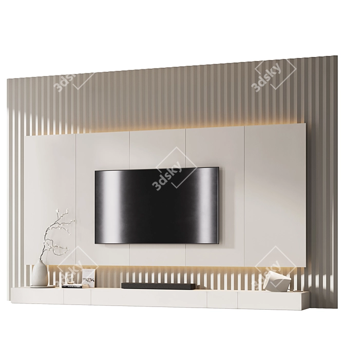 Modern TV Wall with Soundbar 3D model image 1