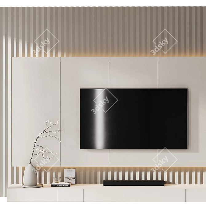 Modern TV Wall with Soundbar 3D model image 3