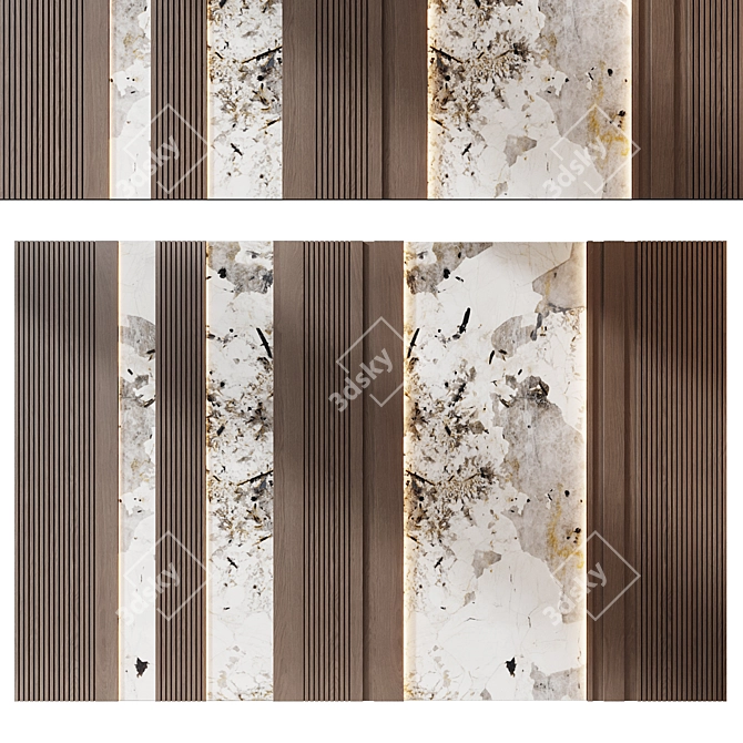 Marble Wood Wall Panel Set 3D model image 3