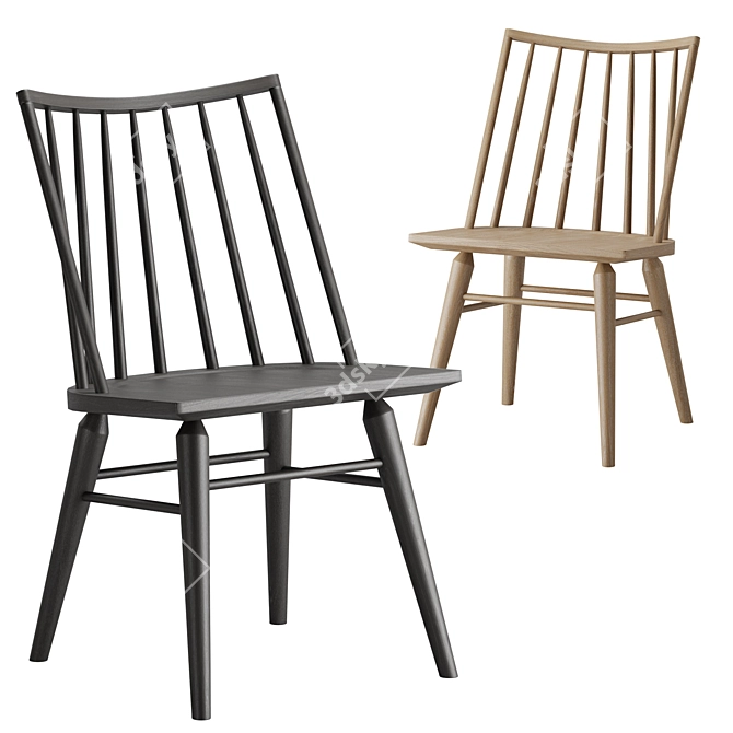 Black Oak Windsor Dining Chair 3D model image 1