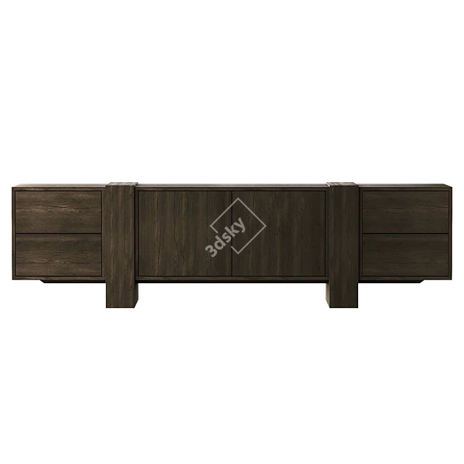 Athena Solid Wood Media Console 3D model image 3