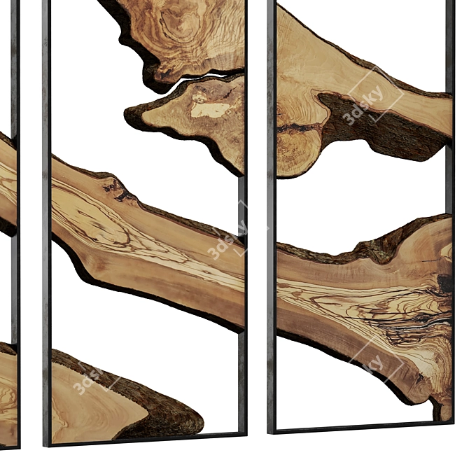  Rustic Metal & Olive Wood Wall Art 3D model image 9