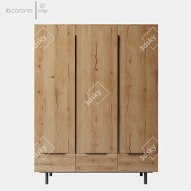 Damien Triple Wardrobe Furniture Set 3D model image 3