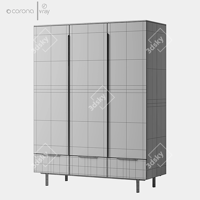 Damien Triple Wardrobe Furniture Set 3D model image 4