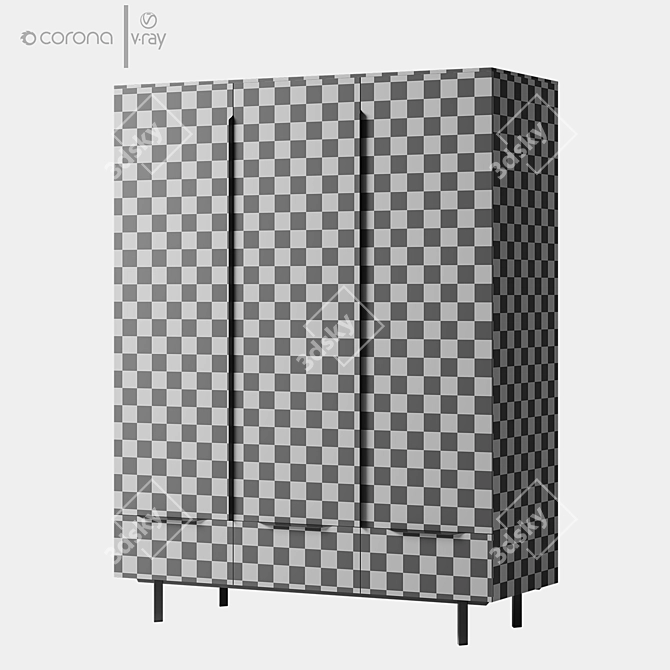 Damien Triple Wardrobe Furniture Set 3D model image 5