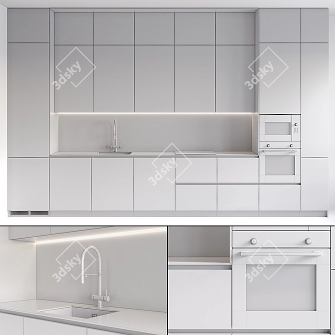 Modern Style Kitchen Set with Built-in Appliances 3D model image 8