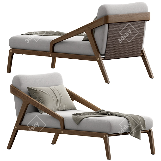 Streamlined Wood Arm Chaise Lounge 3D model image 1