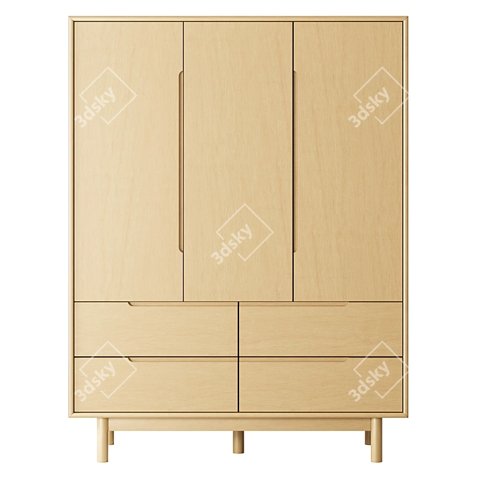 Elegant Wooden Cassy Wardrobe 3D model image 2