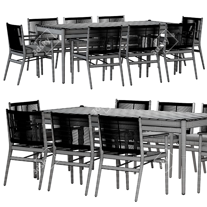 Modern Outdoor Dining Table Set 3D model image 3