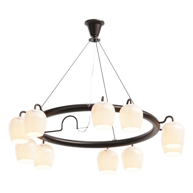 Opaline Glass & Brass Chandelier 3D model image 1