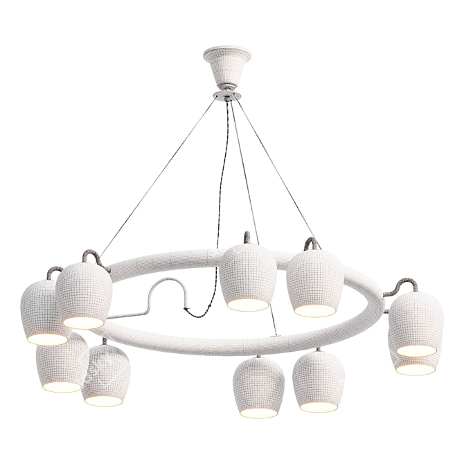Opaline Glass & Brass Chandelier 3D model image 2