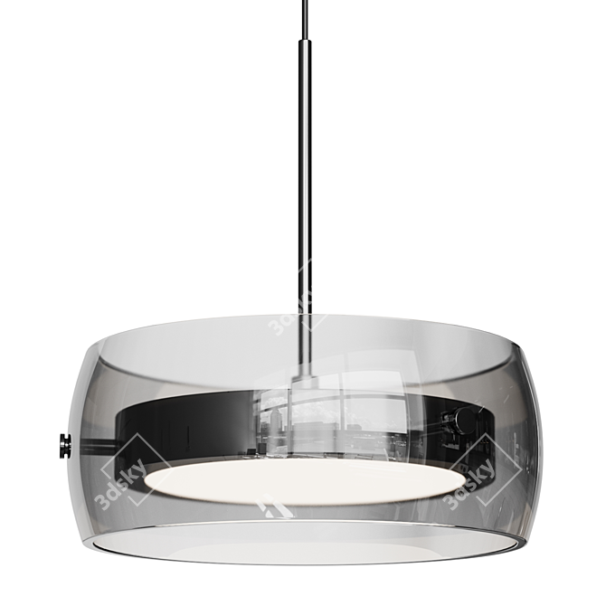 Glass-Rimmed Metal Pendant Light 3D model image 2