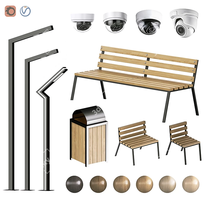 Exterior Park Furnishings Set 3D model image 1